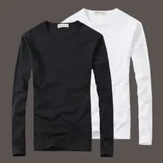 Camiseta de manga comprida masculina branca em torno do pescoço roupas masculinas cor sólida preto camisa de fundo outon