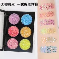 Paleta de sombras de lantejoulas para maquiagem de palco, maquiagem dedicada para os olhos, glitter brilhante, pó, adesi