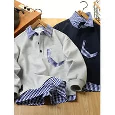 Meninos falso moletom de duas peças lapela estilo Preppy 2026 primavera outono novo estilo crianças moda Casual manga co