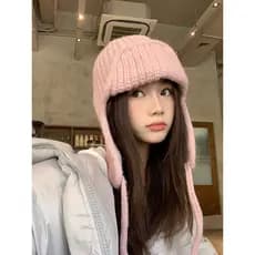 Chapéu rosa feminino inverno engrossado chapéu de malha proteção de orelha chapéu de lã japonês bonito piloto chapéu que