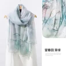 Lenço de seda 100% seda amoreira lenço de seda verde feminino primavera Chiffon cachecol estilo fino mãe seda longo cach
