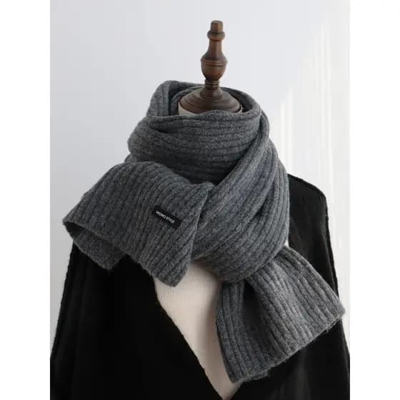 Estilo básico cor sólida Pit Strip malha lã cachecol rotulagem coreano inverno novo estilo All-Match cachecol Fema