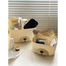 Cesta de armazenamento doméstico simples, urso fofo, caixa de armazenamento de mesa, dormitório estudantil, cosméticos,
