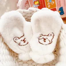Luvas de urso fofas de desenho animado de pelúcia para meninas inverno calor pelúcia espessada com tudo incluído fofo à