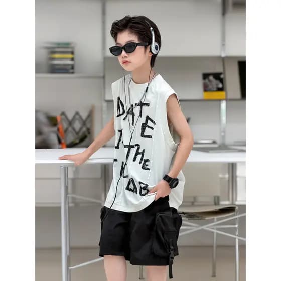 Colete para meninos, roupa externa de verão 2026, novo estilo, roupas infantis de verão, estilo fino, roupas infantis, T