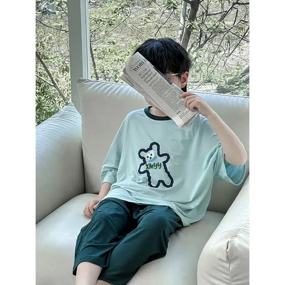 Pijamas modais crianças verão Homewear meninos terno 2026 novo estilo meninos verão ar condicionado terno de duas peças