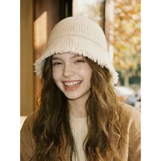 Outono inverno novo estilo balde chapéu feminino de pelúcia malha borla bacia chapéu estilo japonês literário cor sólida