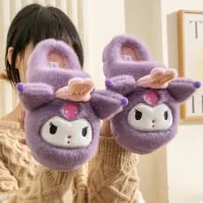 Kuromi chinelos de algodão crianças inverno quente meninas casa interior Sanrio bonito meninas chinelos de lã outono inv
