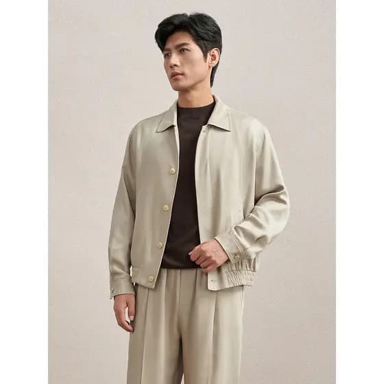 [Jaqueta Tencel] Novo estilo jaqueta de lapela masculina Casual Commuter solta jaqueta champanhe masculina primavera 202