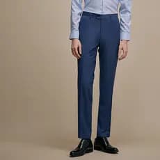 [Aojia] Calça masculina de lã azul, roupa Formal de negócios, calça Casual Slim fit, calça de terno de lã