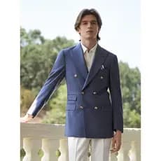 Aojia Business Casual Blazer Masculino Trespassado Azul Lã Pura Terno Top Verão Novo Estilo
