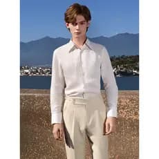 Aojia 26 primavera verão novo produto camisa de gola de uma peça fina Casual respirável puro linho camisa de manga compr