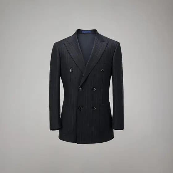 [Aojia] Terno único de lã masculino com listras trespassados e Blazer Slim fit azul marinho