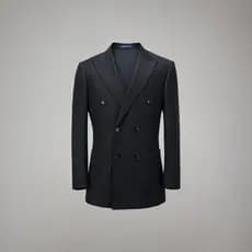 [Aojia] Terno único de lã masculino com listras trespassados e Blazer Slim fit azul marinho
