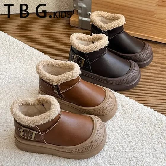 Crianças botas de neve 2026 novo estilo inverno forro de lã engrossado meninas grandes sapatos de algodão à prova dwater