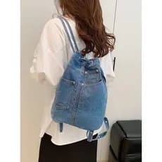 Mochila Casual feminina Denim estilo preguiçoso senhoras Commuter pano saco de viagem pequena mochila grande capacidade