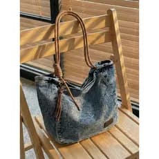 Bolsa Tote jeans feminina, bolsa de ombro de grande capacidade, Casual, zíper, vedação, cordão, alça de ombro, bolsa de