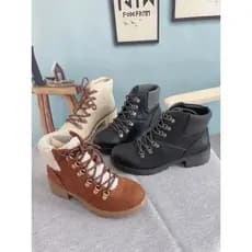 Botas curtas femininas de comércio exterior europeu americano tamanho grande com cadarço Martin botas de salto grosso mo