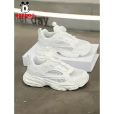 Babudou sapatos infantis sapatos brancos 2026 novo estilo malha respirável meninos sapatos esportivos meninas tênis de c