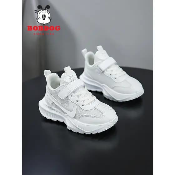 Babudou sapatos esportivos infantis 2026 primavera outono novo estilo sola macia malha infantil respirável sapatos branc