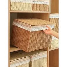 Caixa de armazenamento tecida à mão, cesta de classificação de roupas, artigos diversos domésticos, brinquedos, lanches,