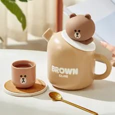 Bule de cerâmica fofo de urso marrom, conjunto de chá doméstico Kung Fu, chaleira de ervas, xícara de chá, combinação de