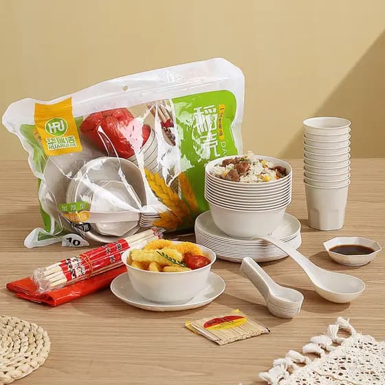Jiadongli concha de arroz espessada, ecológica, descartável, talheres, colher, conjunto de copo, acampamento, piquenique