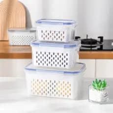 Caixa de plástico para manter fresco, dreno de armazenamento doméstico de camada dupla, uso duplo, refrigerador de alto