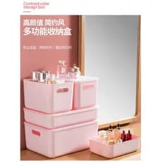 Caixa de armazenamento de plástico grosso rosa com tampa com alça banheiro quarto Desktop artigos diversos cosméticos ca