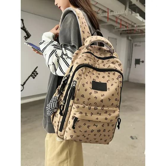 Americano mochila feminina estudantes universitários estudantes do ensino médio grande capacidade na moda carta mochila