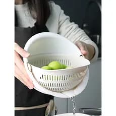 Cozinha doméstica criativa bacia de lavagem de vegetais plástico engrossado dupla camada rotativa cesta de lavagem de fr