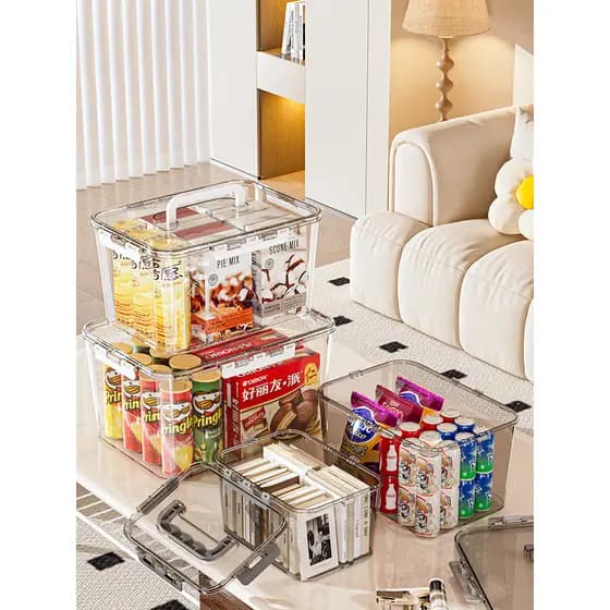 Estilo japonês portátil transparente caixa de armazenamento doméstico engrossado Desktop Oversized lanche brinquedo livr