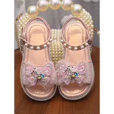 Meninas sandálias crianças sapatos de princesa dedo do pé aberto strass arco estilo ocidental meninas crianças sapatos 2
