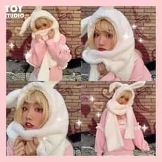 Panda coelho luvas chapéu cachecol um inverno quente cachecol japonês bonito feminino engrossado cachecol de lã de corde