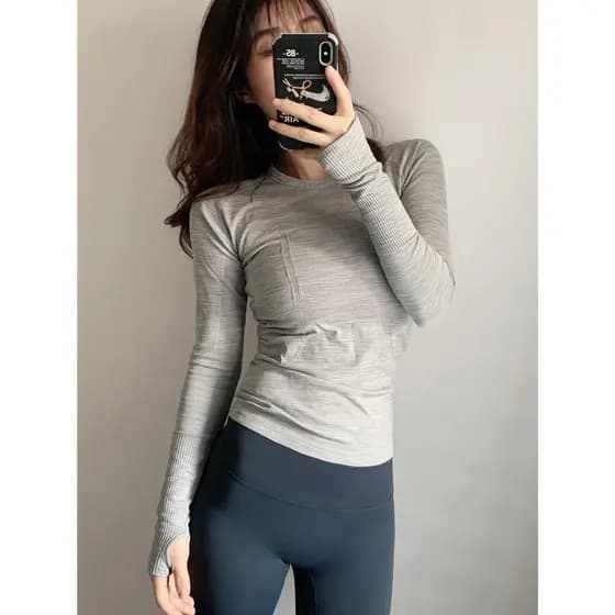 Roupas de Yoga femininas outono inverno roupas de Fitness esportes topos estiramento de secagem rápida em torno do pesco