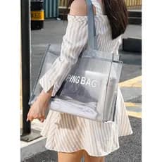Transparente transparente gaze portátil bolsa de ombro feminino grande capacidade saco de compras passeio moda respiráve
