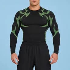 Ginásio sem costura de secagem rápida magro-ajuste de manga comprida camiseta masculina elástica esportes músculo Fitnes