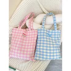 Ins estilo rosa xadrez bolsa de ombro feminina All-Match grande capacidade estudante mochila nicho azul P