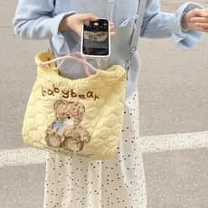 Bonito bordado de pelúcia bolsa de ombro sacola estudante classe saco de escola outono inverno macio ceroso pano saco Cr