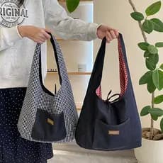 2025 novo estilo Denim sacola ins simples dupla face cartão volta bolsa de ombro feminino grande capacidade japonês trel
