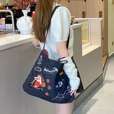 Tangtang bolsa jeans bolsa de ombro feminina ilustração bordada bolsa de ombro portátil de grande capacidade bolsa escol