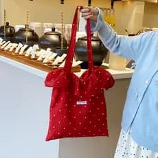 Estilo coreano caseiro primavera verão novo estilo Design babados borda vermelho saco de flores de grande capacidade est
