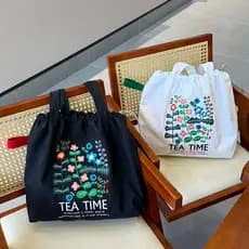 Estilo coreano ins arte flor bordado náilon cordão bolsa de ombro diário All-Match fresco estudante Commuter sacola