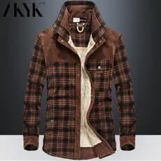 Forro de lã pesado engrossado camisa masculina de manga comprida xadrez solto tamanho grande costura superior inverno pa
