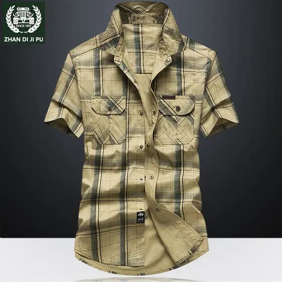 Verão ao ar livre Casual Workwear camisa masculina de manga curta Polegada camisa solta tamanho grande mais gordura puro