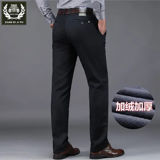 Tencel algodão estiramento roupas de inverno mais veludo engrossado calças casuais masculinas calças retas soltas calças