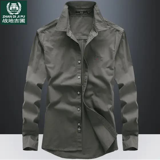 Battlefield primavera outono camisa de algodão puro masculina manga comprida solta tamanho grande topo quadrado pescoço