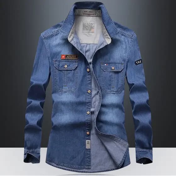 Primavera outono roupas Denim camisa de manga comprida masculina Plus Size macacão militar 2018 novo estilo masculino pu