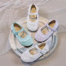Meninas rendas brilhantes doce único sapatos sola macia antiderrapante respirável pequenos sapatos de couro banquete des