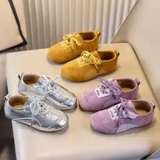 Meninas 2026 outono novo estilo Baotou sapatos de sola macia meninos plana rendas tênis casuais All-Match sapatos de tre